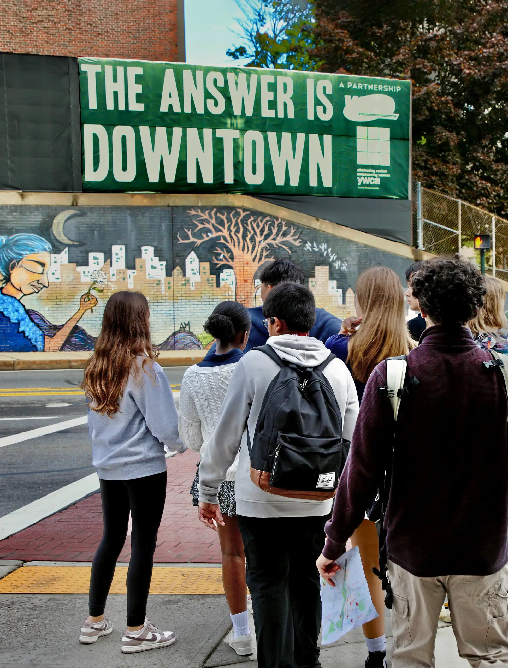 Middle School students explore Downtown in the City of Worcester, MA.