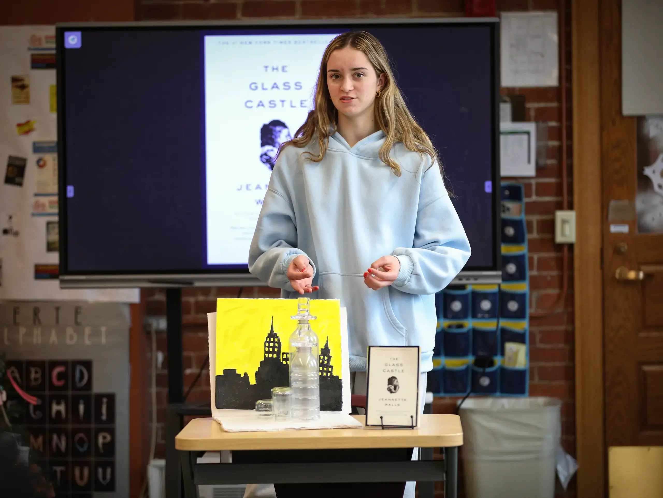 Worcester Academy Upper School student giving an AP English presentation.