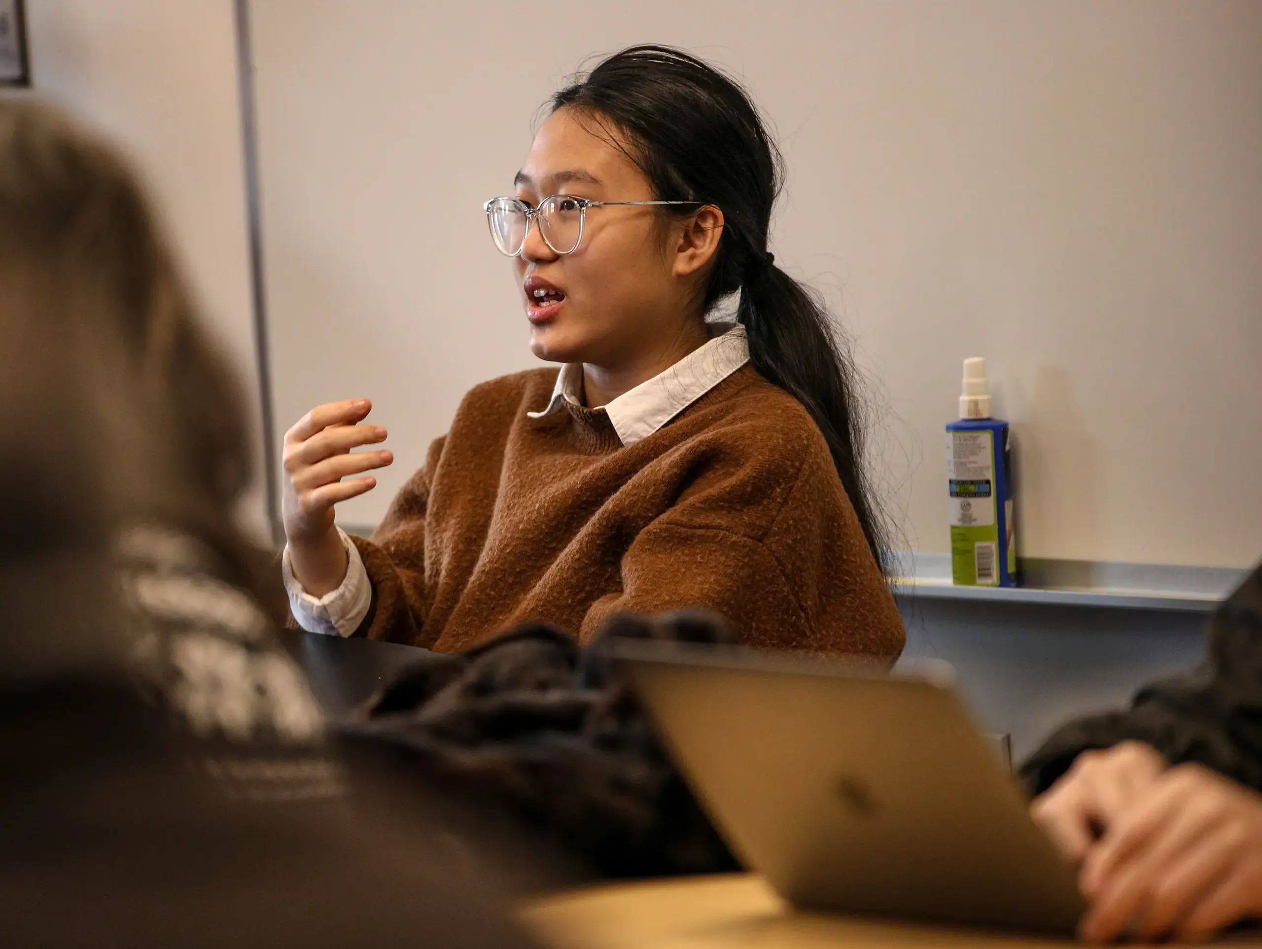 Worcester Academy Upper School student in class.