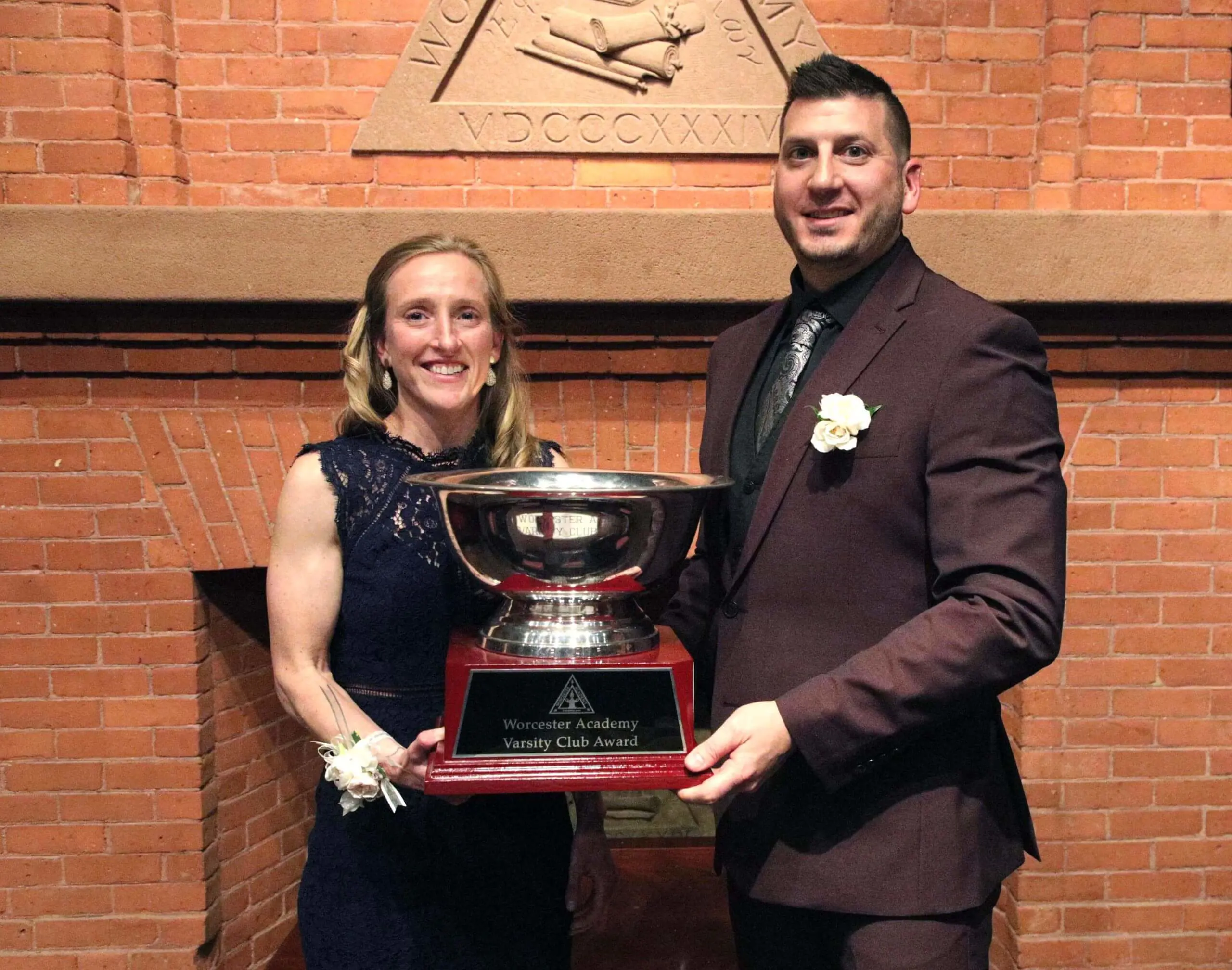 Worcester Academy Alumni Award Recipients with trophy