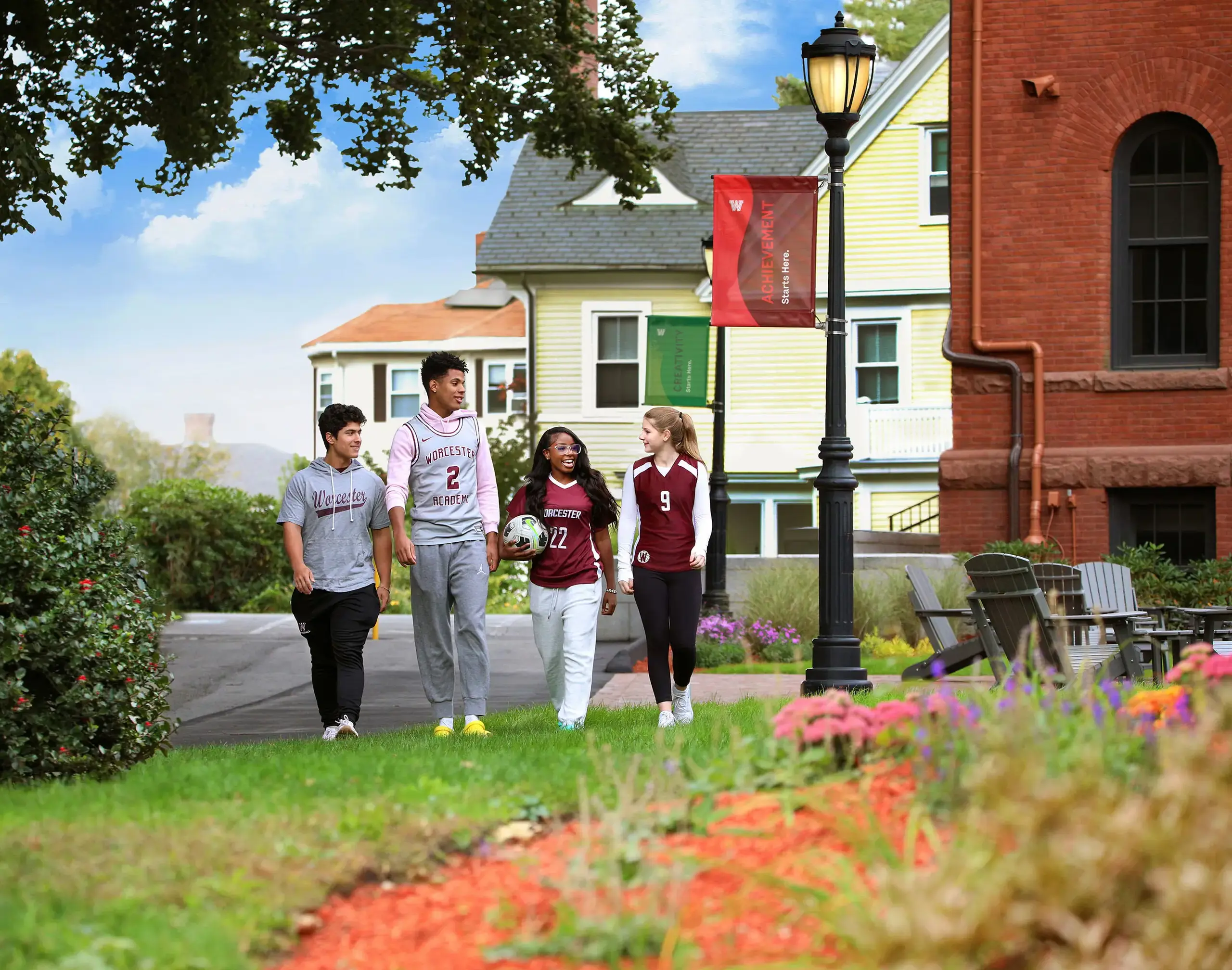 Students walking on campus; everyday excellence.