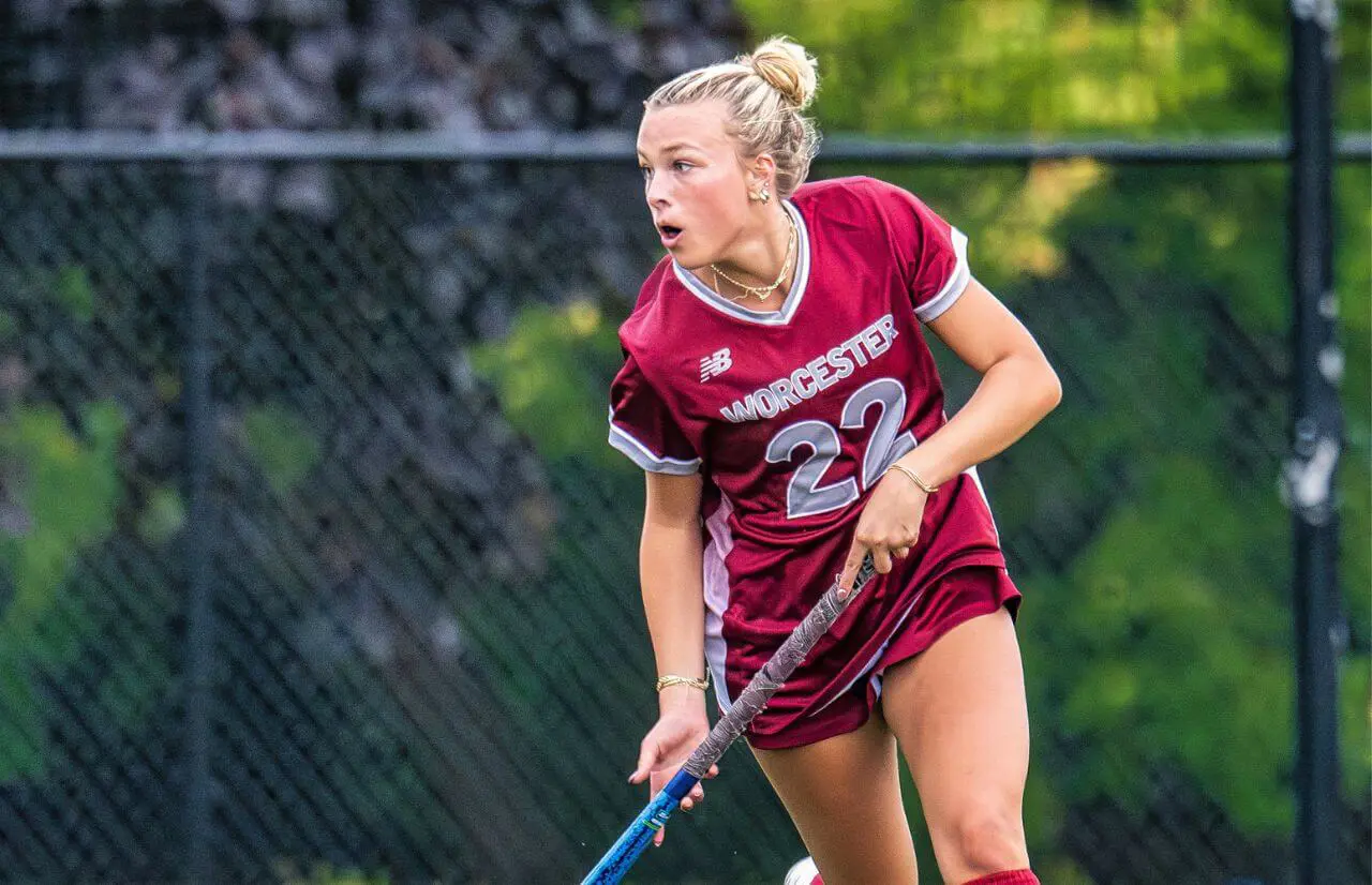 Worcester Academy Student playing field hockey.