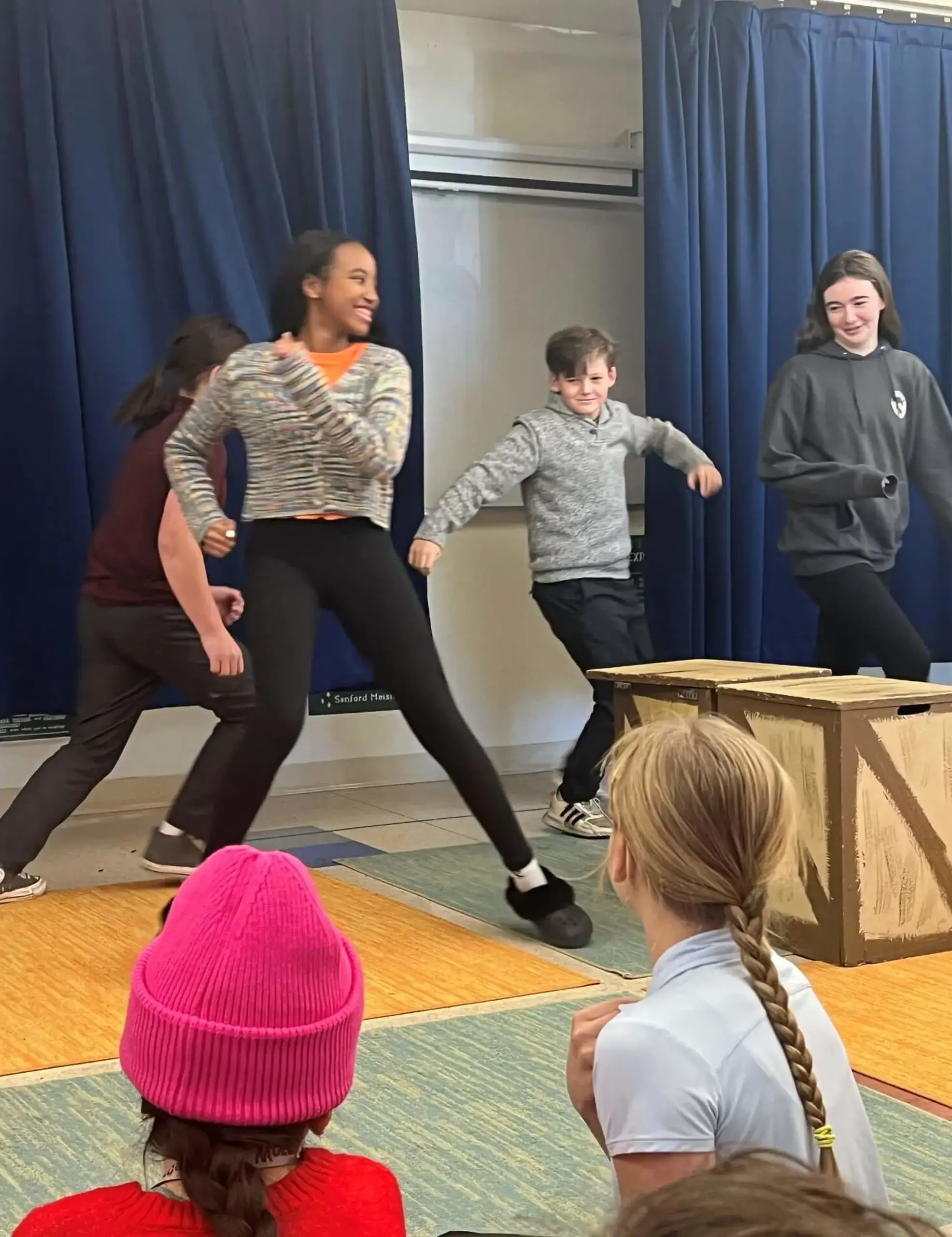 Worcester Academy Middle School students rehearsing a theatre production