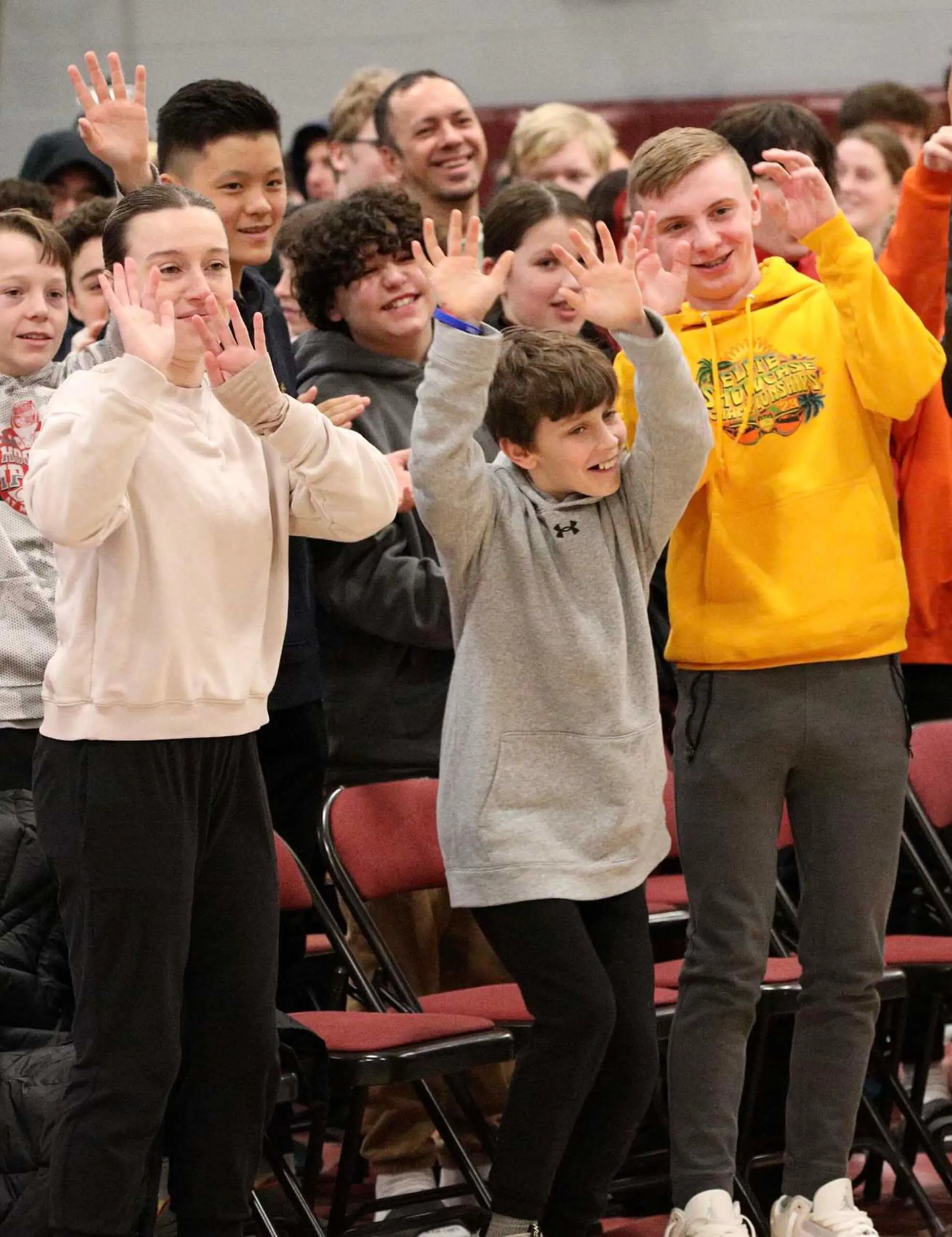 Worcester Academy Middle School students cheering.