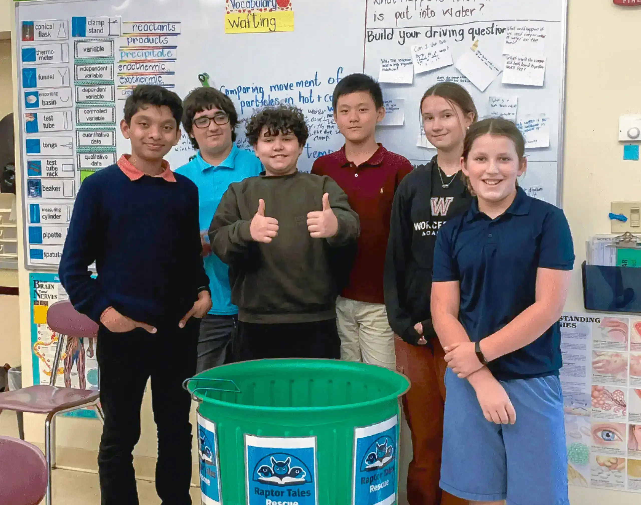 Worcester Academy Middle School Service Learning students with their EcoTarium display