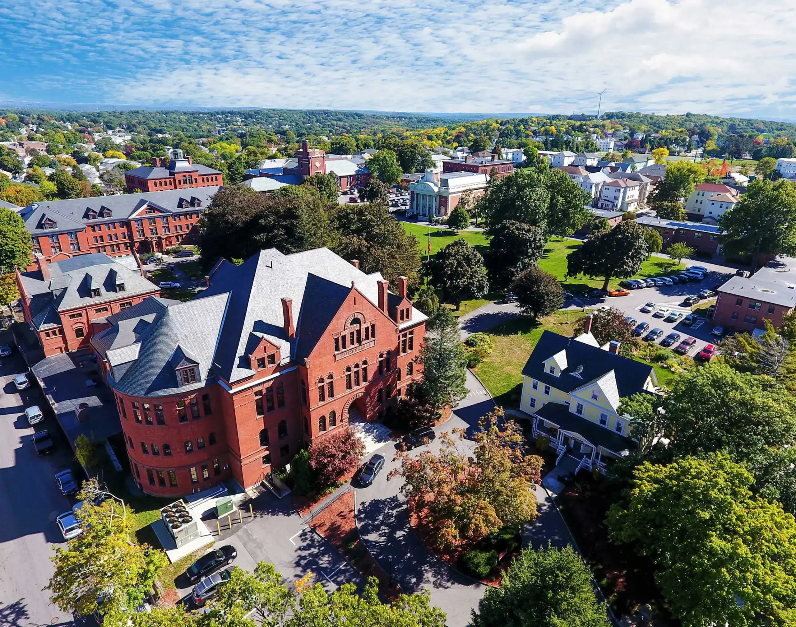 Aerial view of Worcester Academy Campus