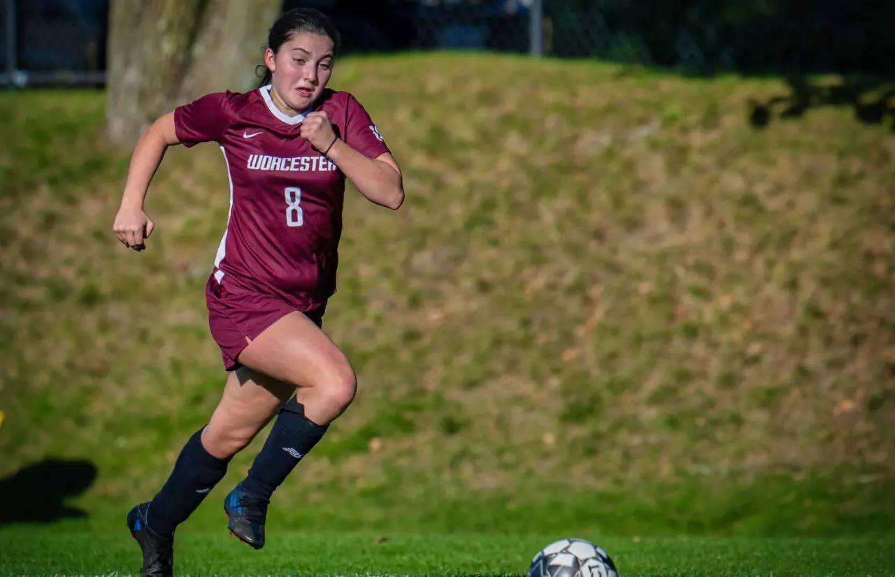 Worcester Academy Student playing soccer.