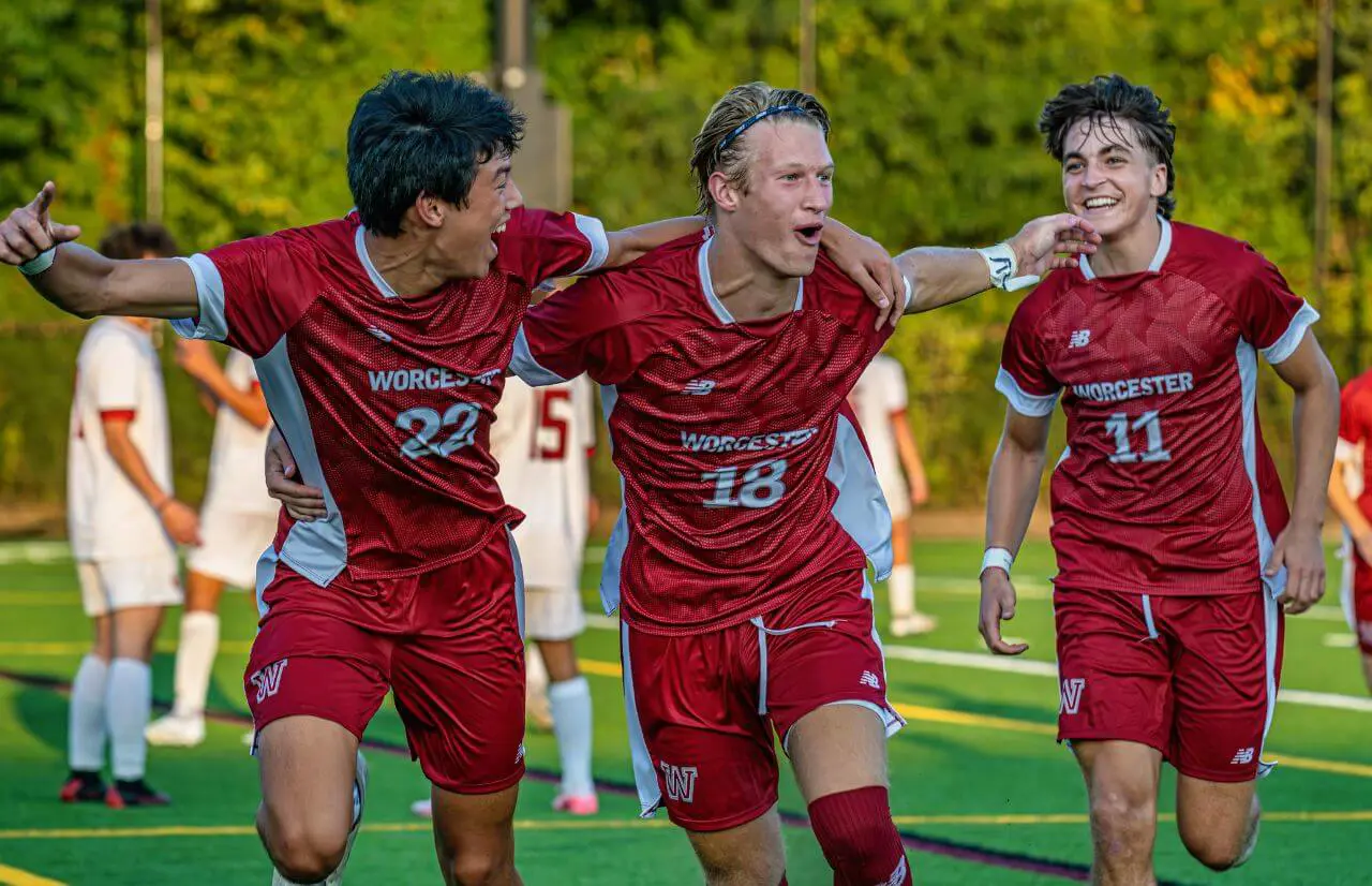 Worcester Academy Student playing soccer.