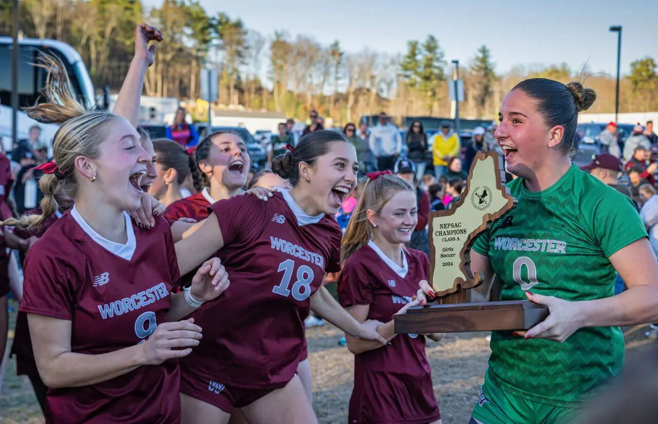 Worcester Academy Varsity Girls Soccer Team with trophy.