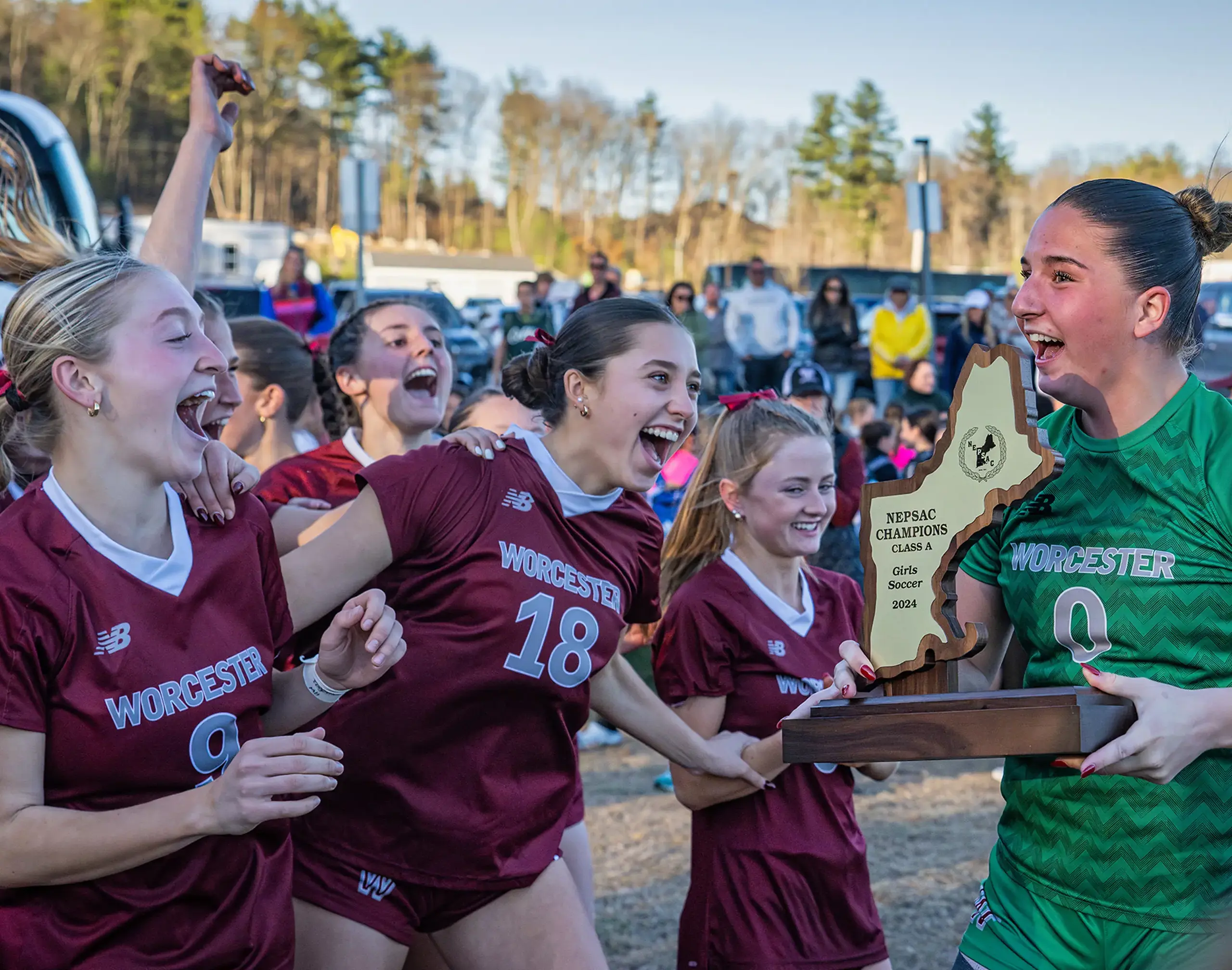 Worcester Academy Girls Soccer team celebrating a win.