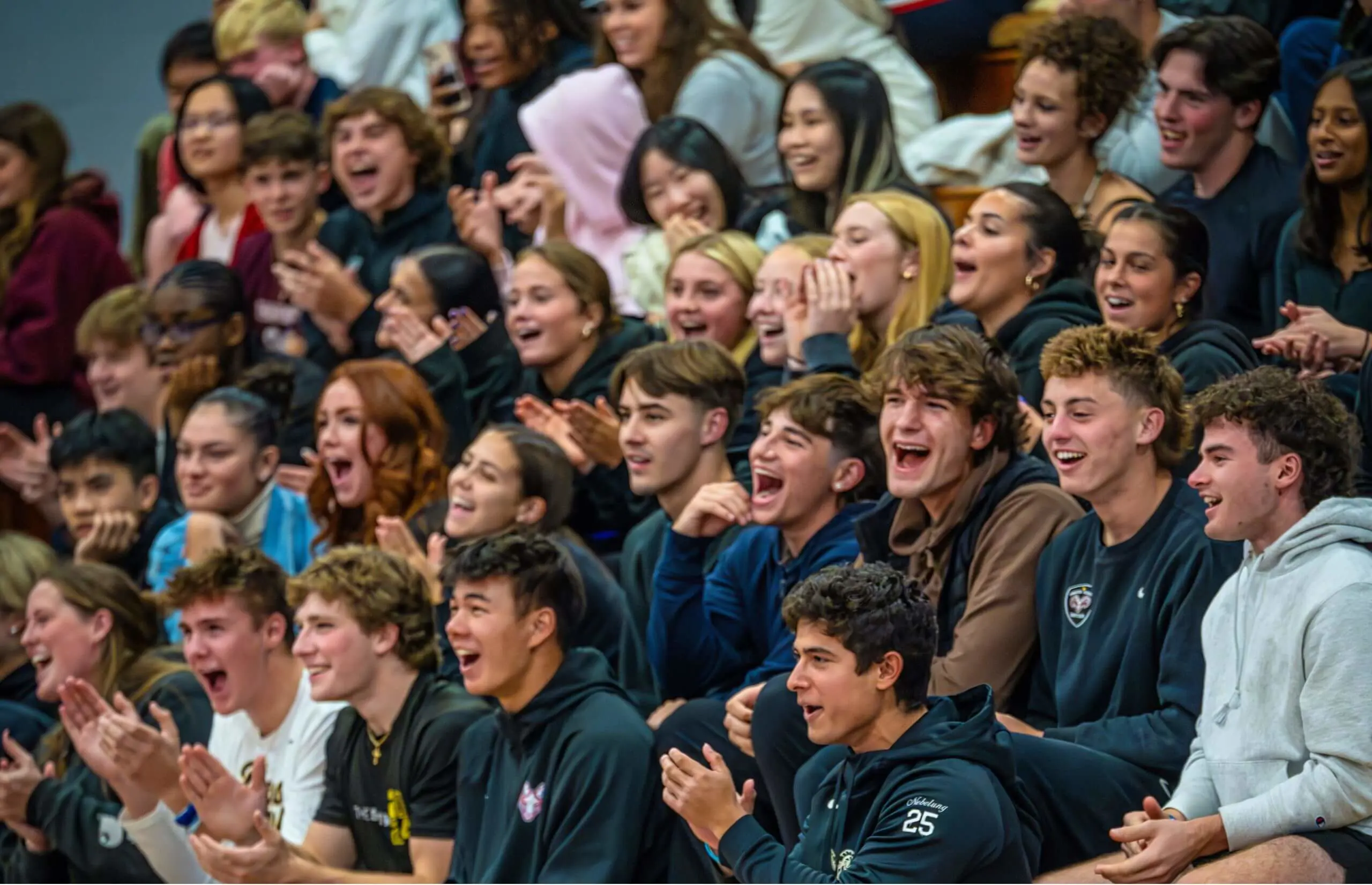 Worcester Academy students cheering at a pep rally