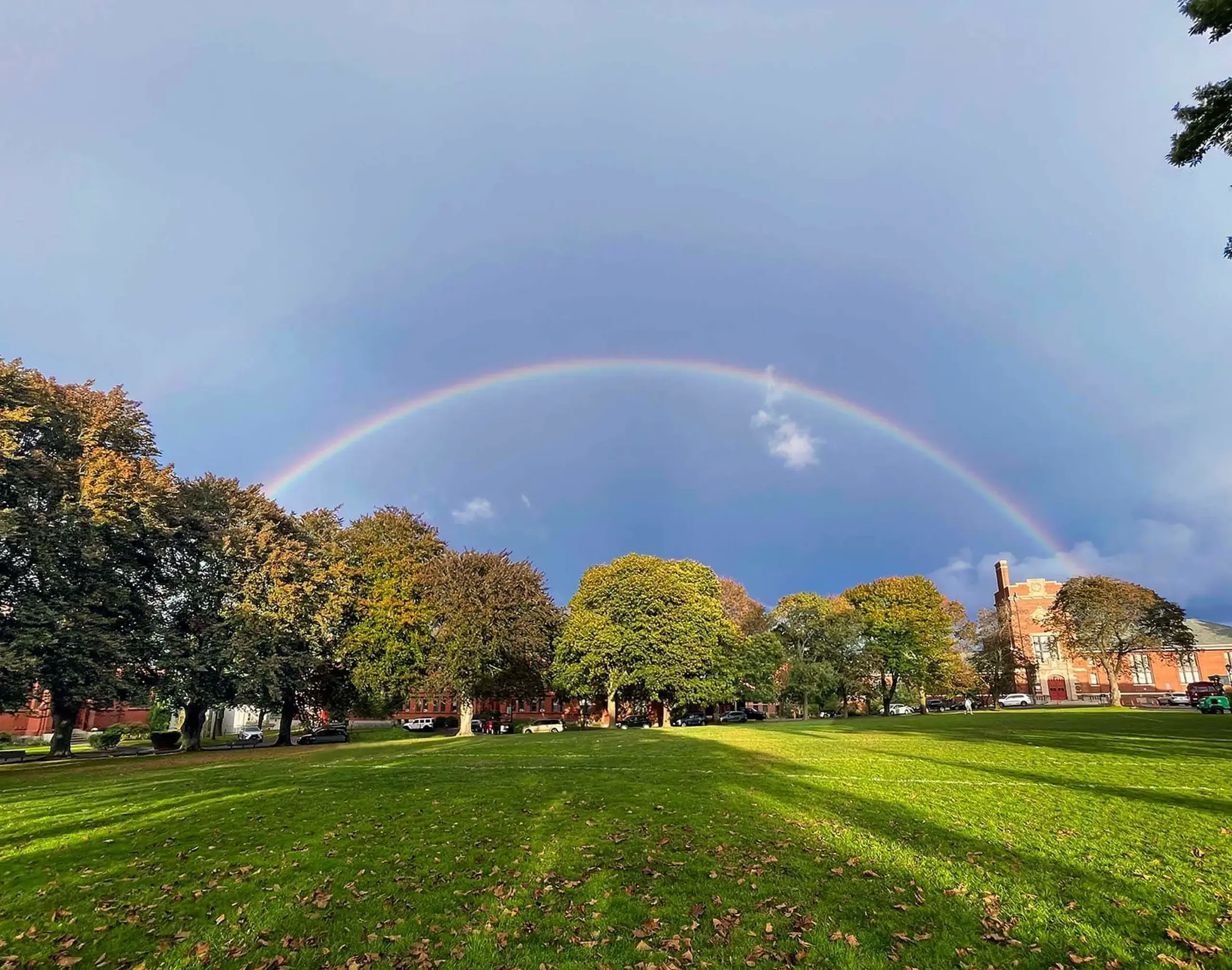 Rainbow over Worcester Academy campus