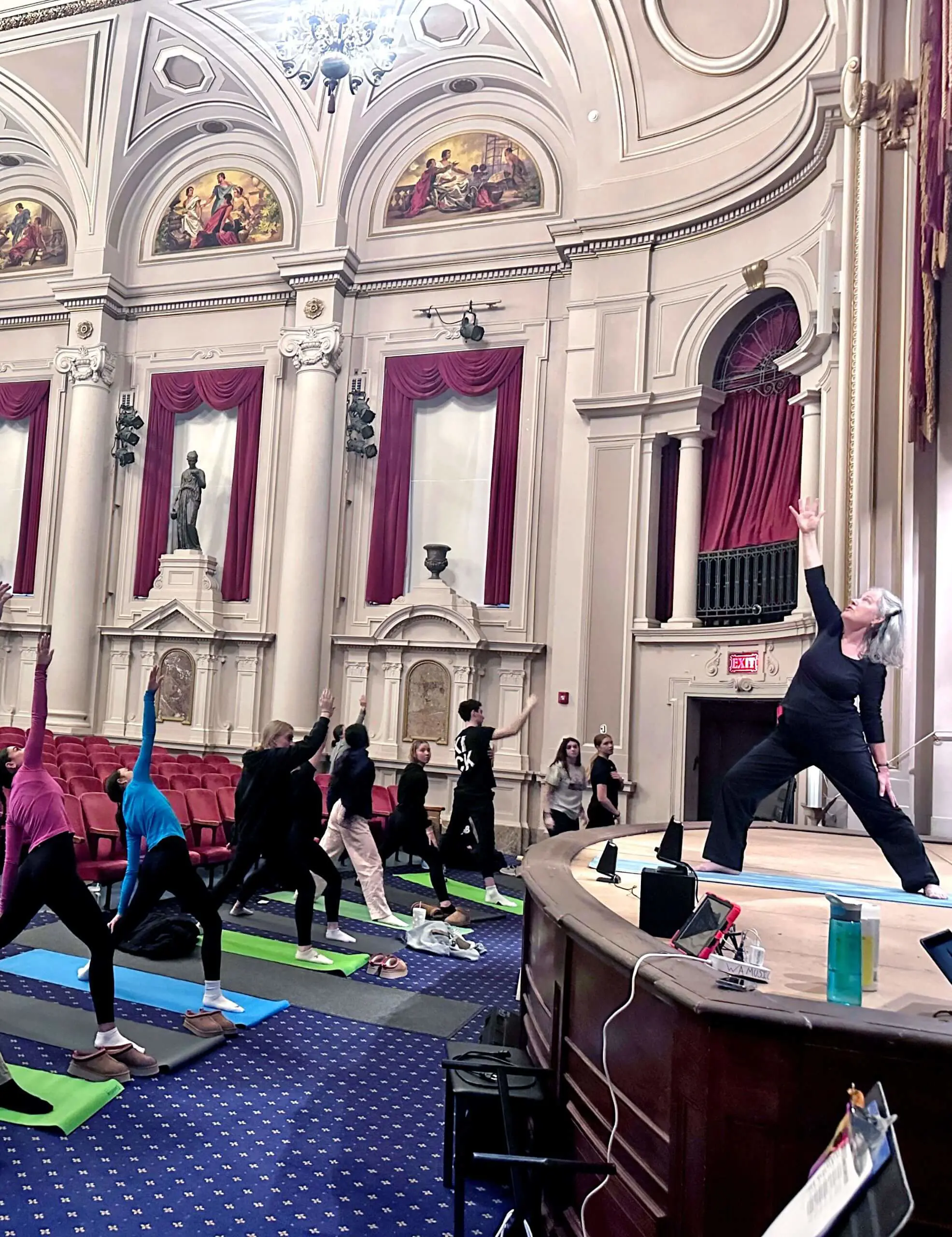 Worcester Academy Upper School students taking part in a Yoga class on Wellness Day.