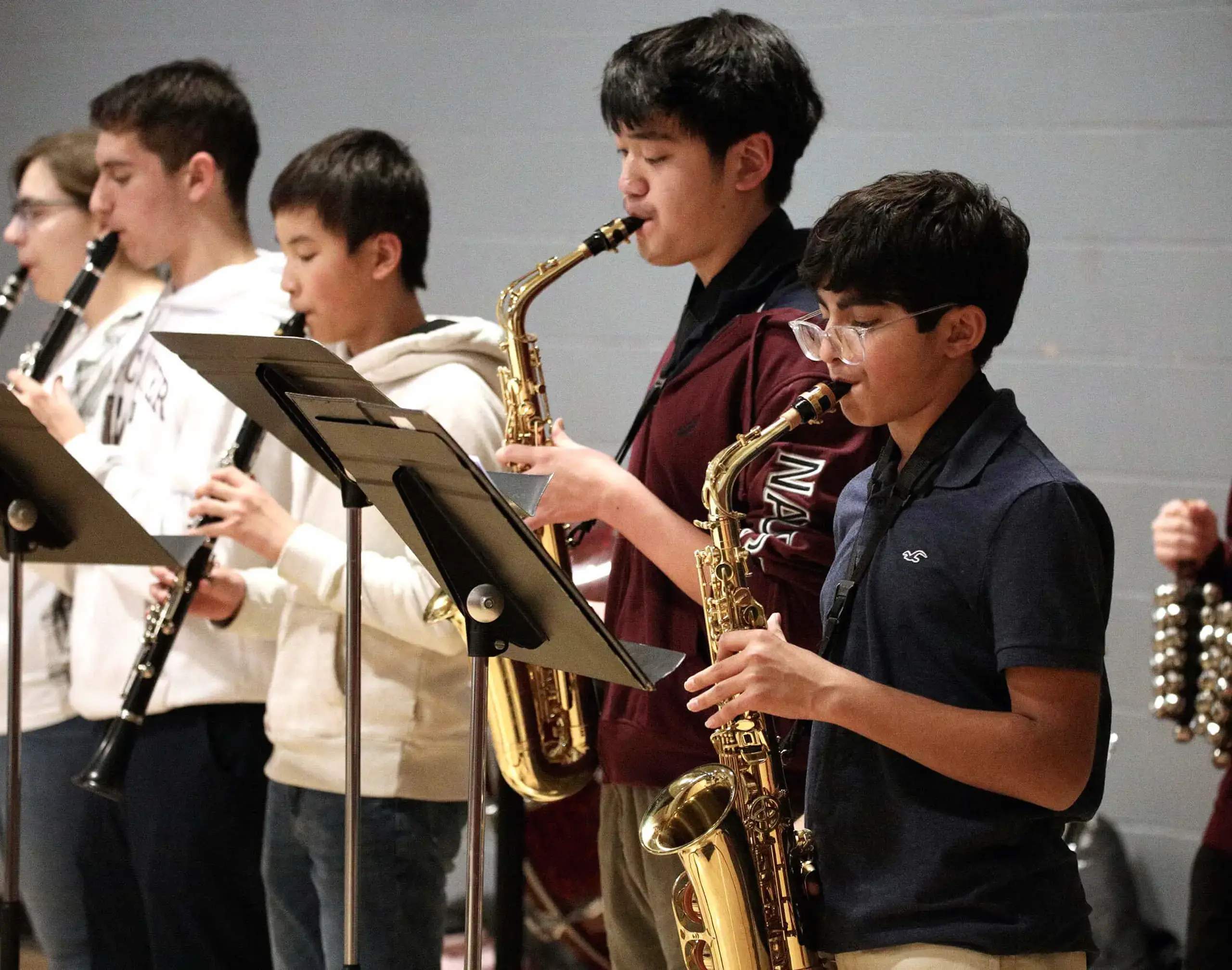 Worcester Academy Students playing woodwind instruments in an ensemble