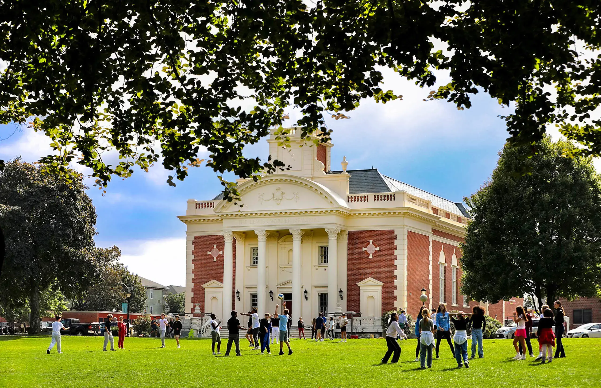 Students at recess on the quad, Warner building behind them.