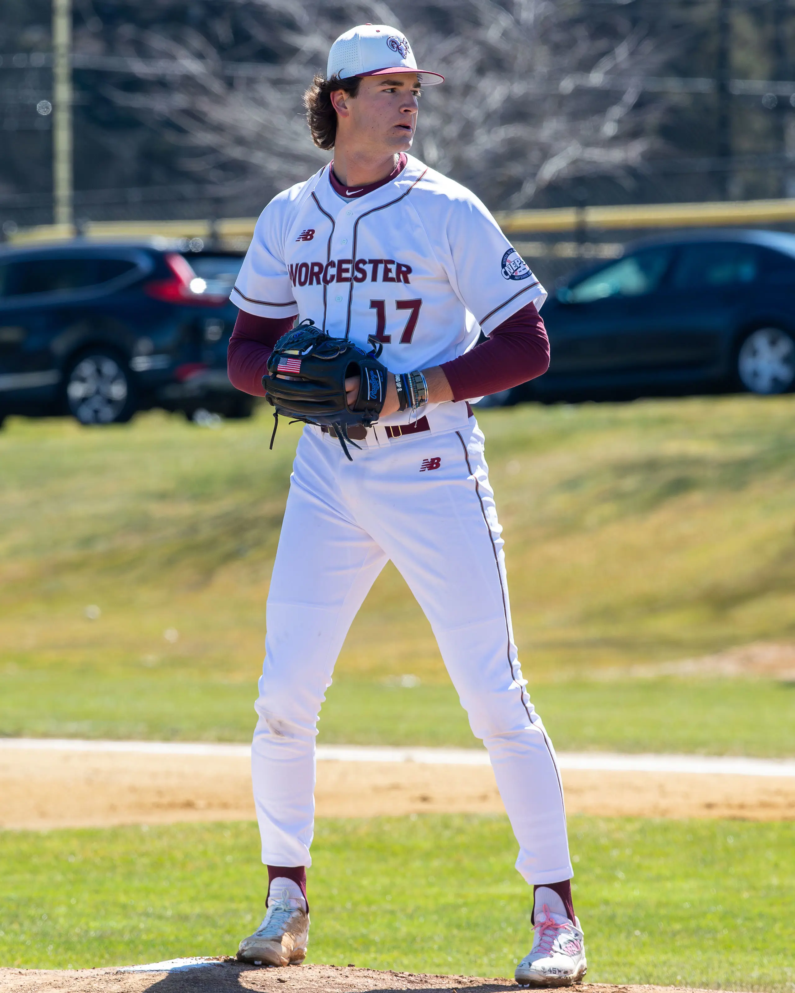 Worcester Academy student athlete playing baseball.